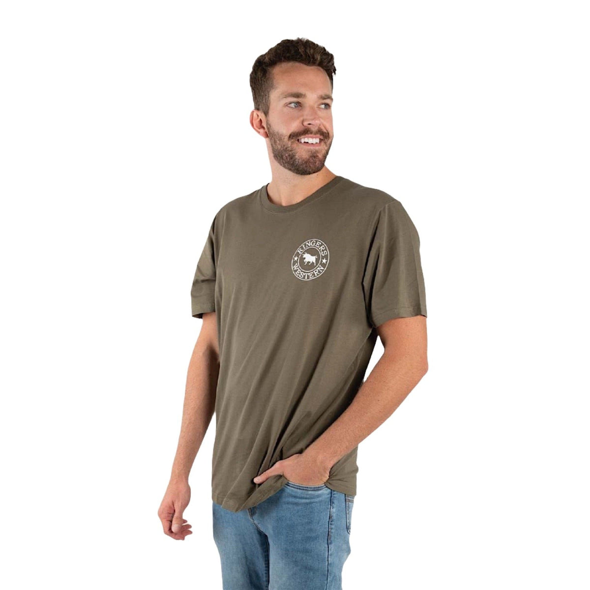 Ringers Western Signature Bull Men’s Classic Fit T-Shirt - Military Green/White