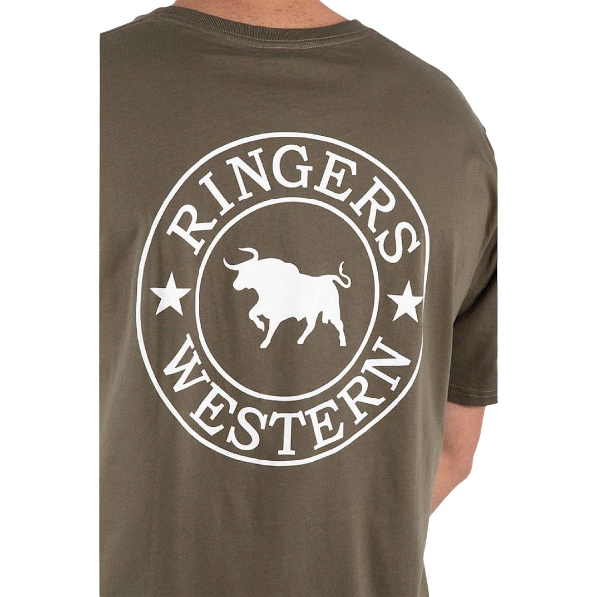Ringers Western Signature Bull Men’s Classic Fit T-Shirt - Military Green/White