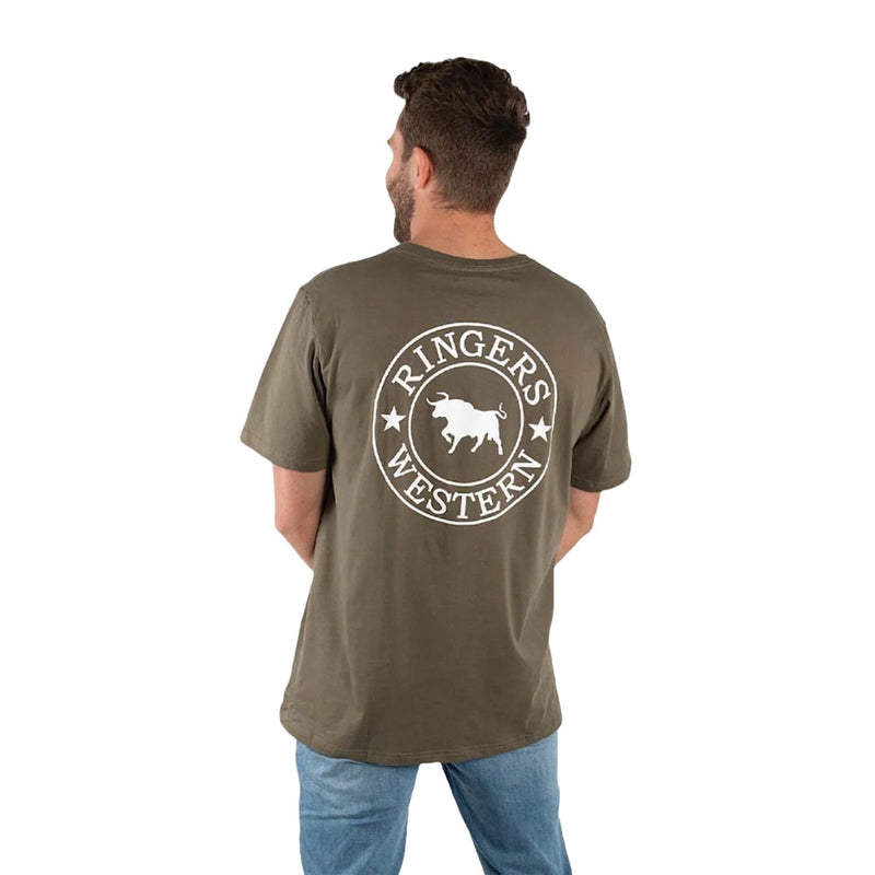Ringers Western Signature Bull Men’s Classic Fit T-Shirt - Military Green/White