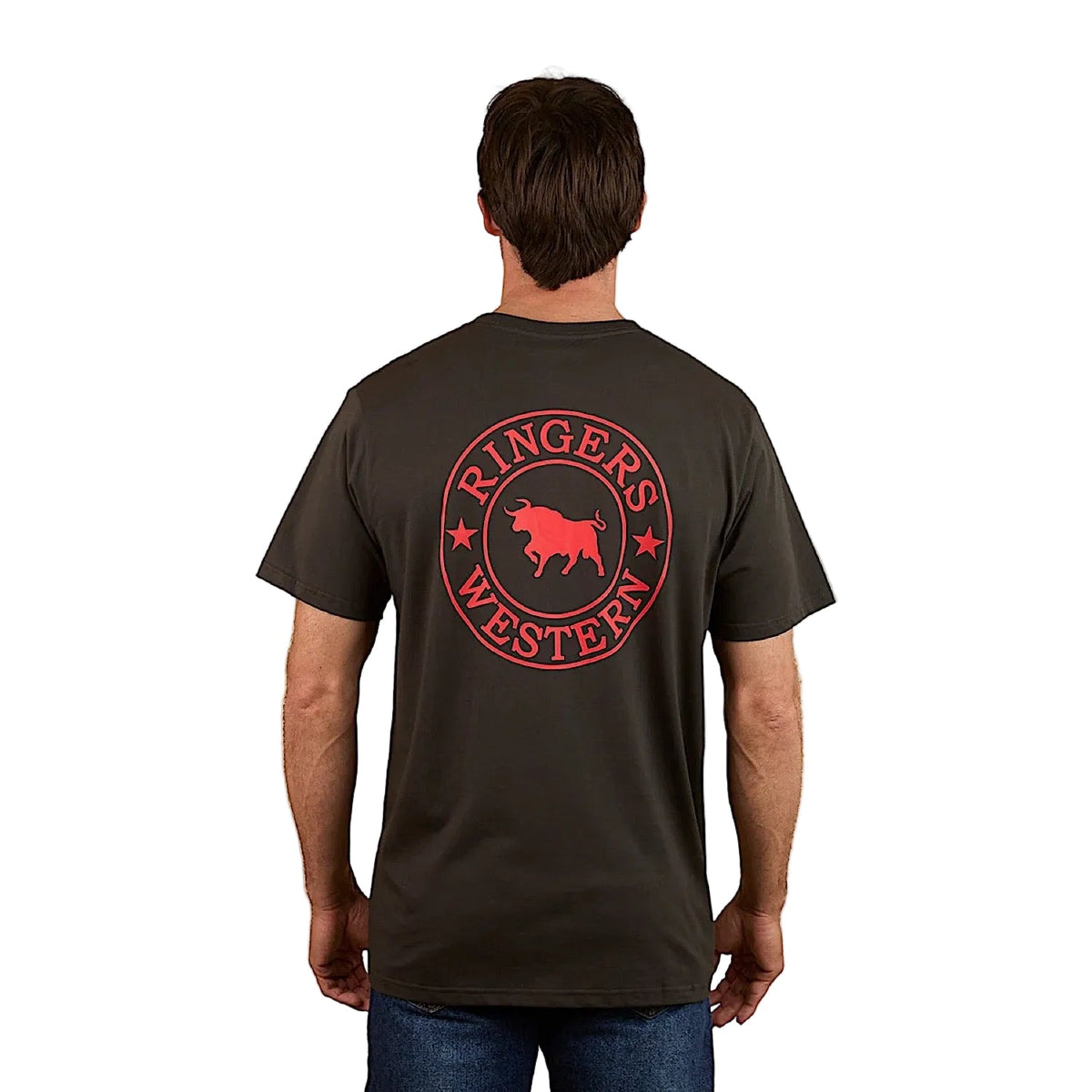 Ringers Western Signature Bull Men’s Loose T-Shirt - Charcoal/Red