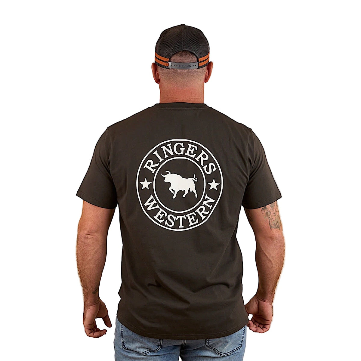Ringers Western Signature Bull Men’s Loose T-Shirt - Charcoal/White