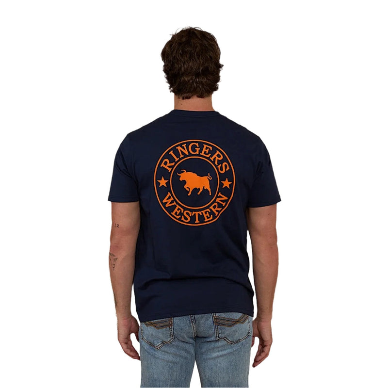 Ringers Western Signature Bull Men’s Loose T-Shirt - Navy/Orange