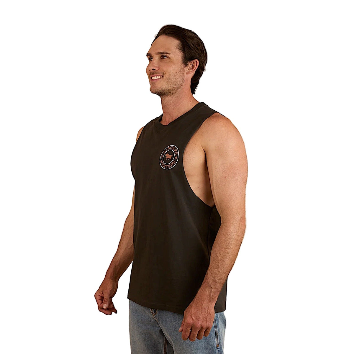 Ringers Western Signature Bull Men’s Muscle Tank - Charcoal/Copper