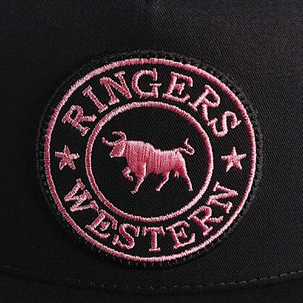 Ringers Western Signature Bull Trucker Cap - Black with Black & Pink Patch