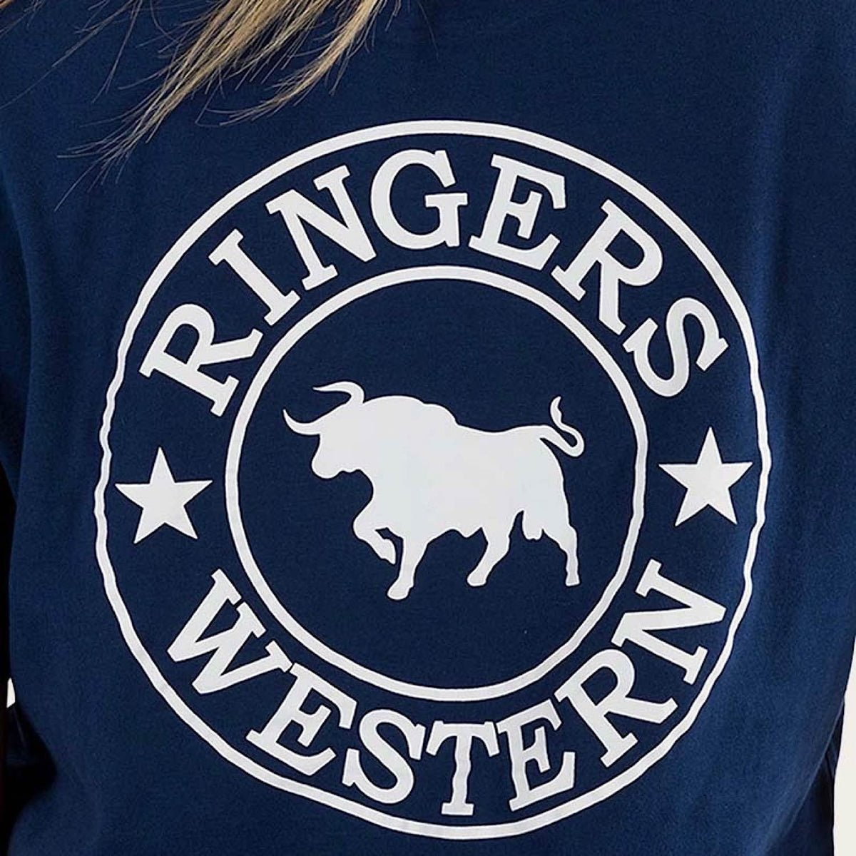 Ringers Western Signature Bull Women’s Loose Fit T-Shirt - Navy/White Print