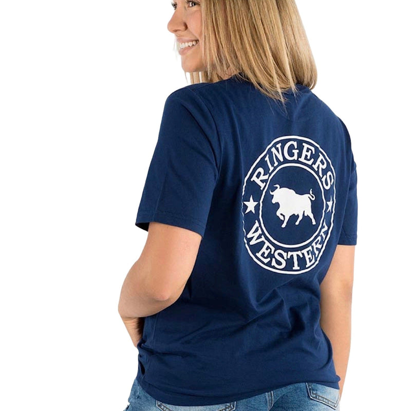 Ringers Western Signature Bull Women’s Loose Fit T-Shirt - Navy/White Print