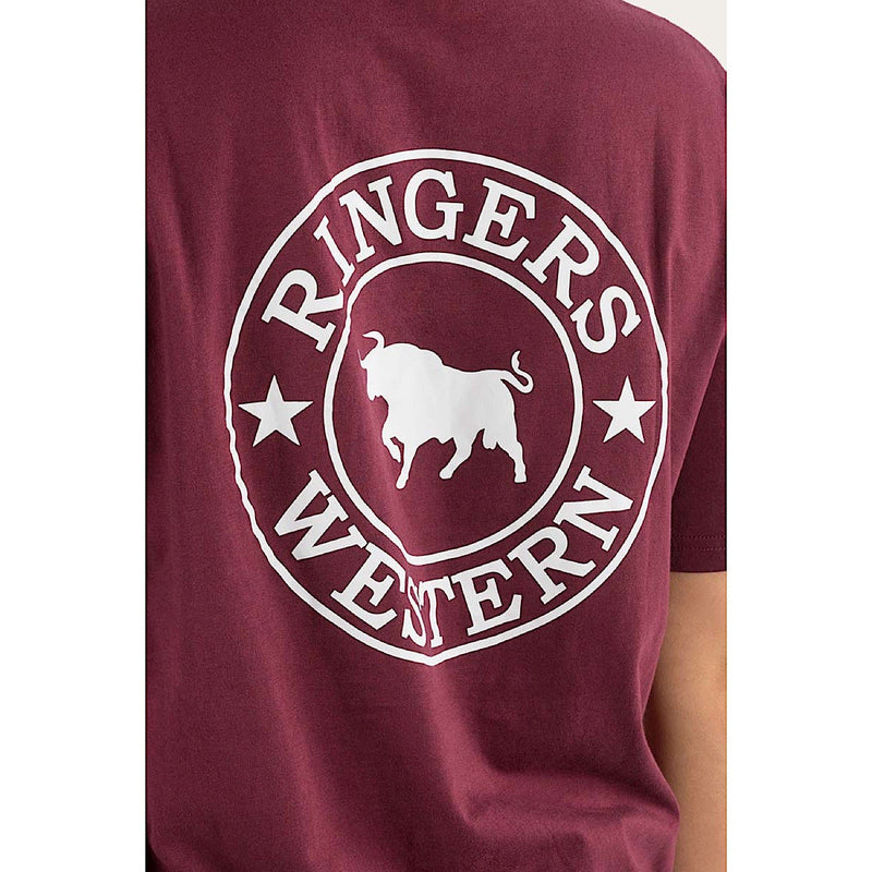 Ringers Western Signature Bull Women’s Loose T-Shirt - Burgundy with White Print