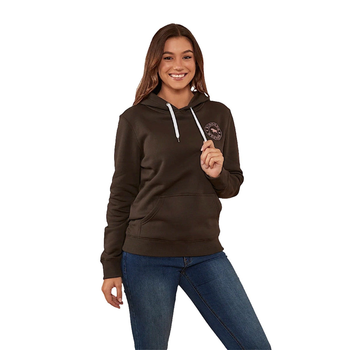 Ringers Western Signature Bull Women’s Pullover Hoodie - Charcoal/Rosey