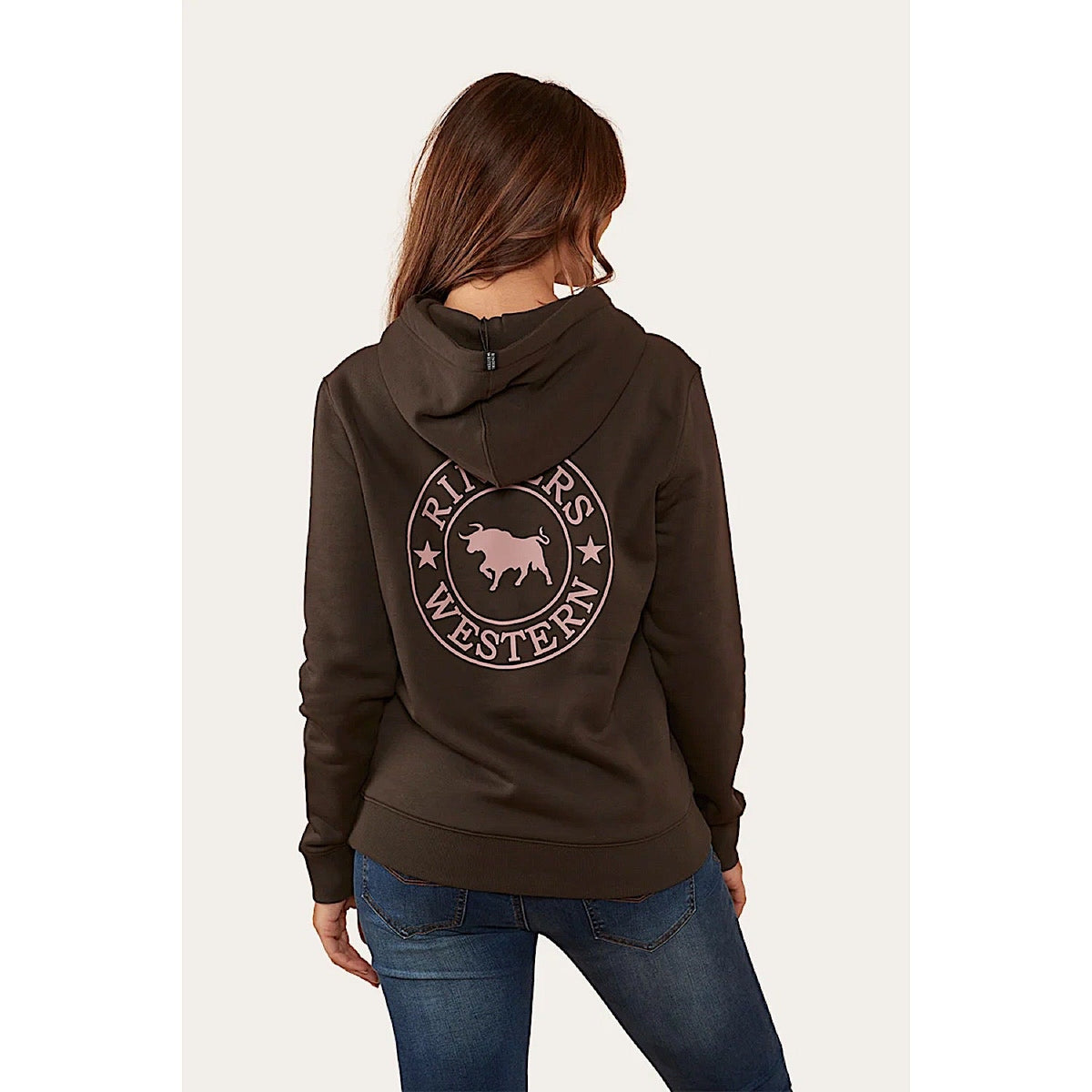 Ringers Western Signature Bull Women’s Pullover Hoodie - Charcoal/Rosey