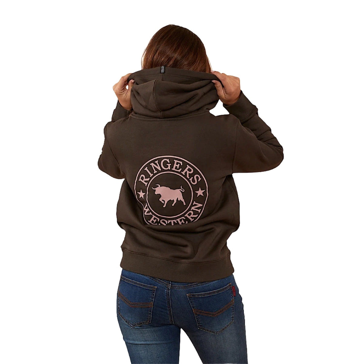 Ringers Western Signature Bull Women’s Pullover Hoodie - Charcoal/Rosey