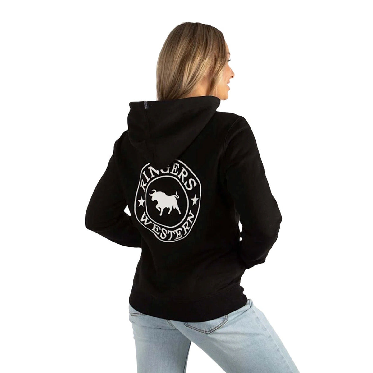 Ringers Western Signature Bull Women’s Pullover Hoodie - Black/White Print
