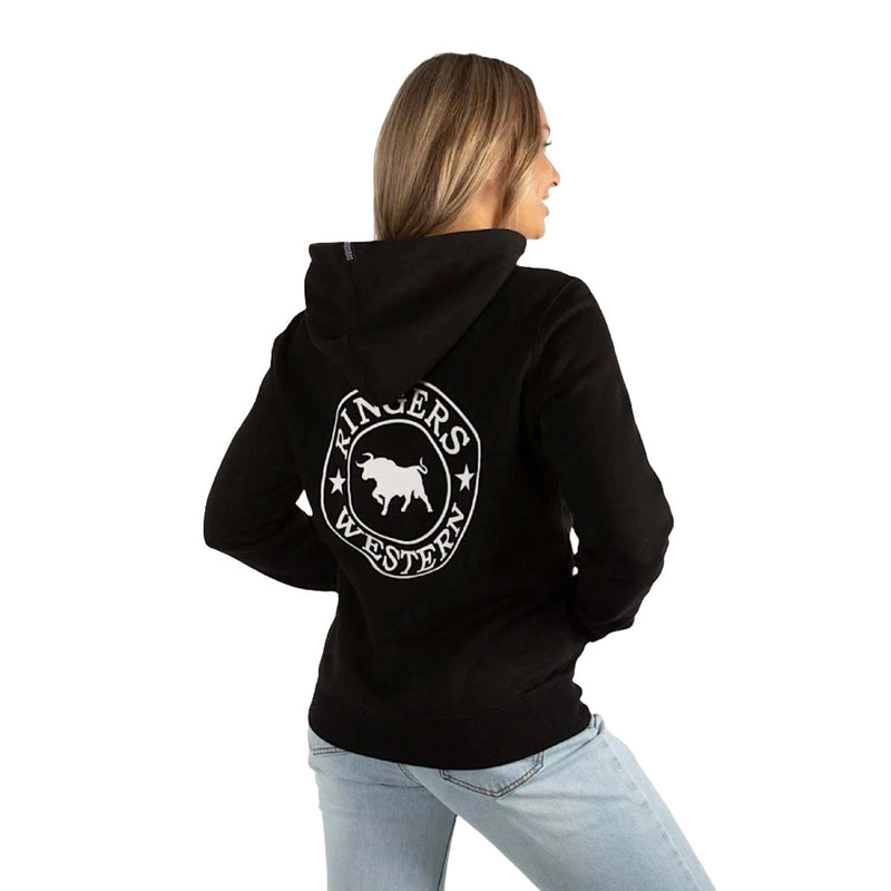 Ringers Western Signature Bull Women’s Pullover Hoodie - Black/White Print