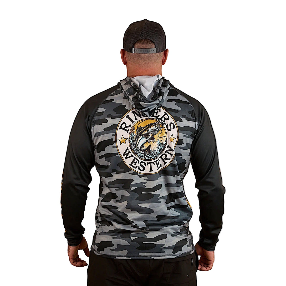 Ringers Western Unisex Big Catch Hooded Fishing Jersey - Black Camo