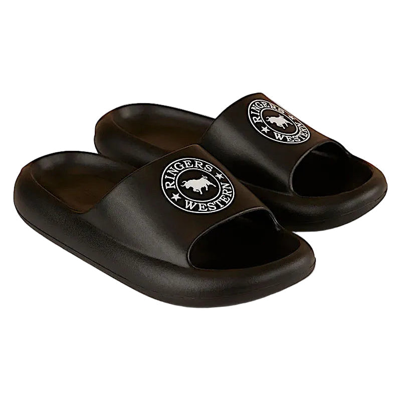 Ringers Western Unisex Freshy Sliders - Black with White Print