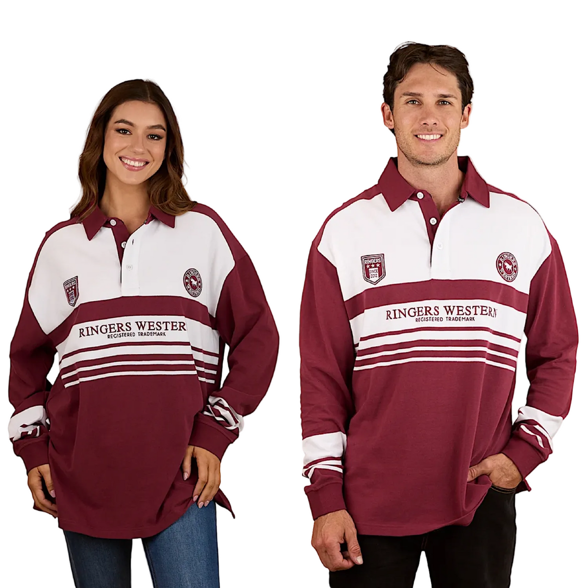 Ringers Western Unisex Stadium Oversized Rugby Jersey - Burgundy