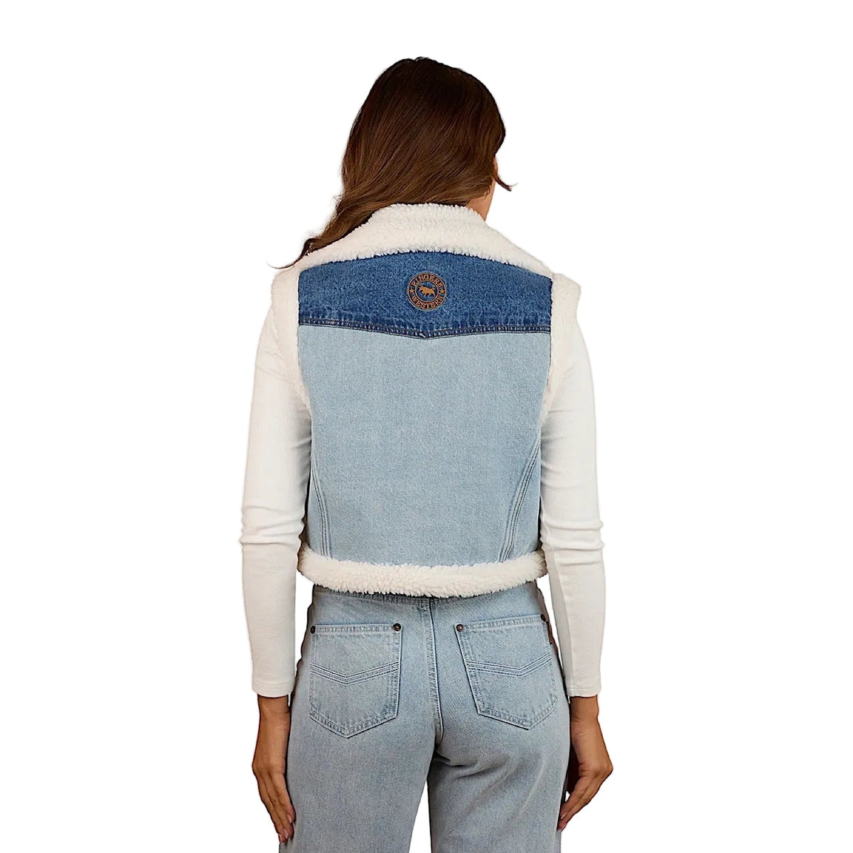 Ringers Western Women’s Amaya Denim Sherpa Vest - Vintage Light Blue/Dark Mid Blue