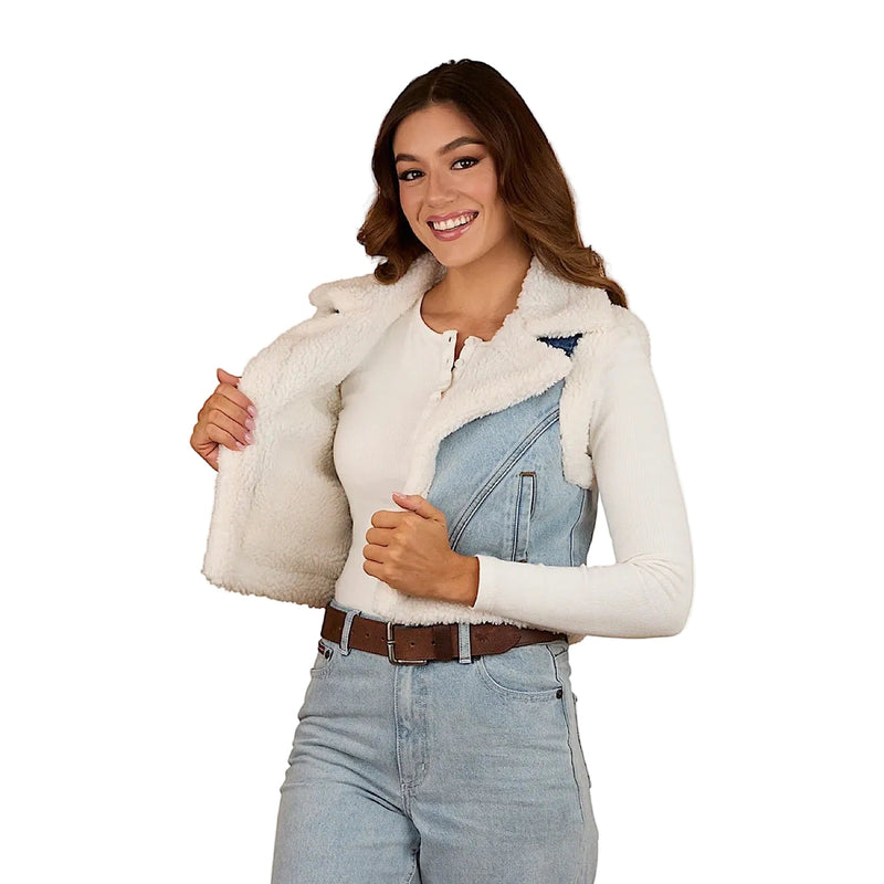 Ringers Western Women’s Amaya Denim Sherpa Vest - Vintage Light Blue/Dark Mid Blue