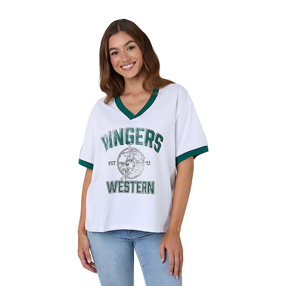 Ringers Western Women’s Western College Oversized T-Shirt - White