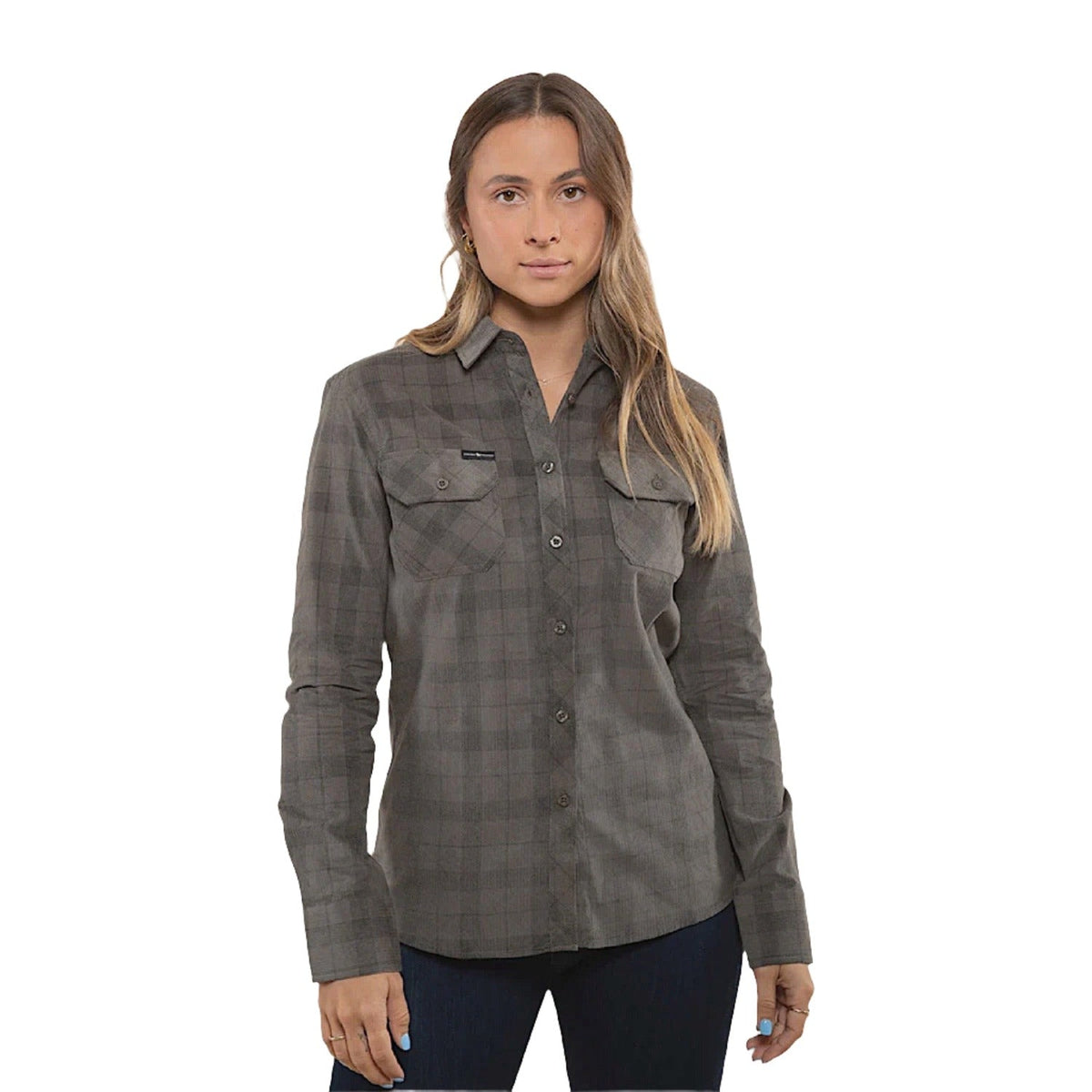 Ringers Western Women’s Corduroy Long Sleeve Shirt - Charcoal