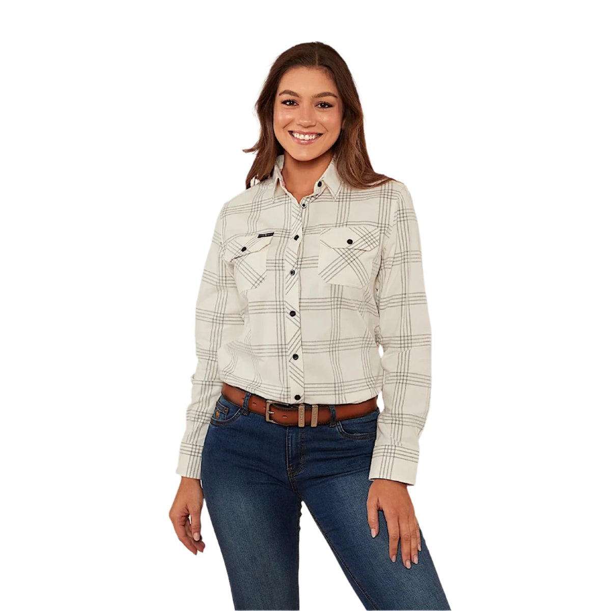 Ringers Western Women’s Corduroy Shirt - Off White / Charcoal