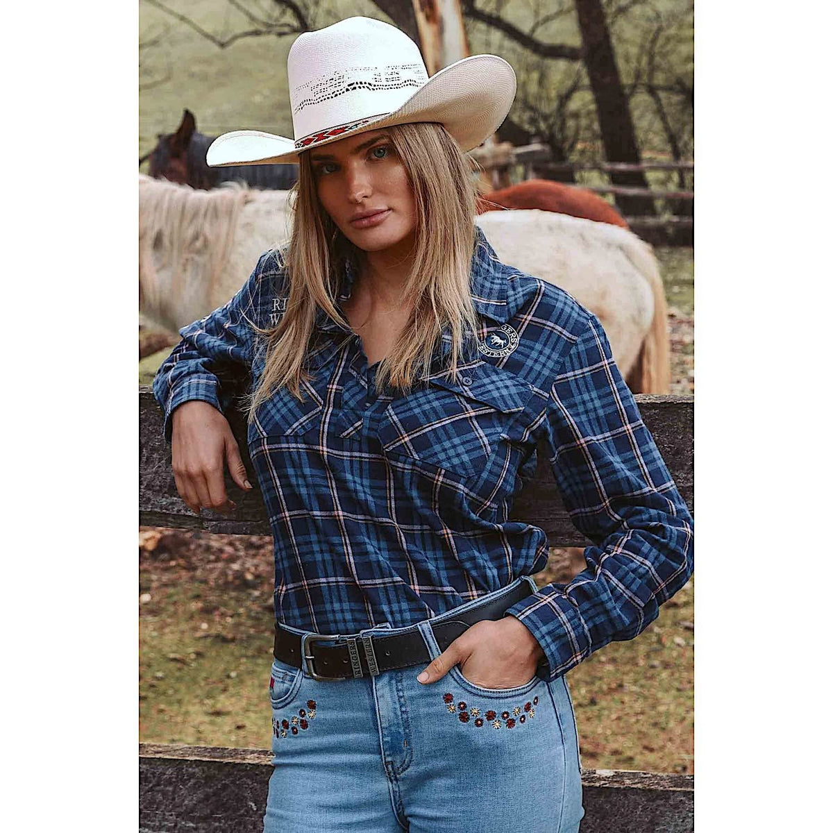 Ringers Western Women’s Fingal Half Button Flannel - Dark Blue