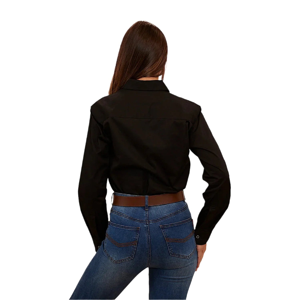 Ringers Western Women’s Hereford Half Button Work Shirt - Black/Melon