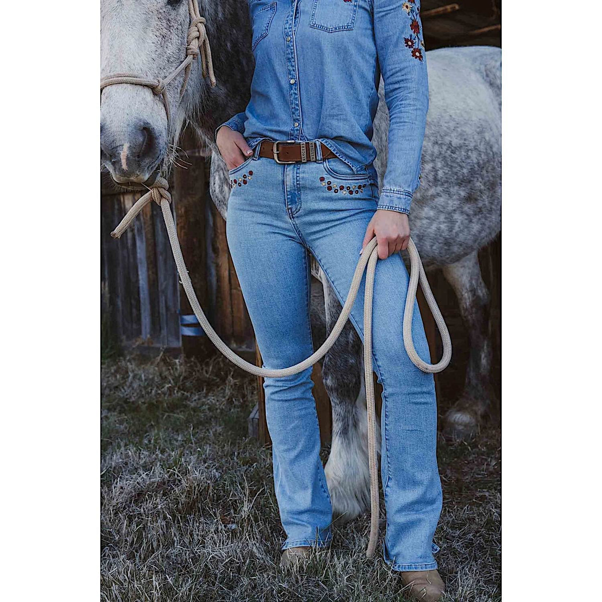 Ringers Western Women’s In Bloom High Rise Bootleg Jean - Light Wash Blue