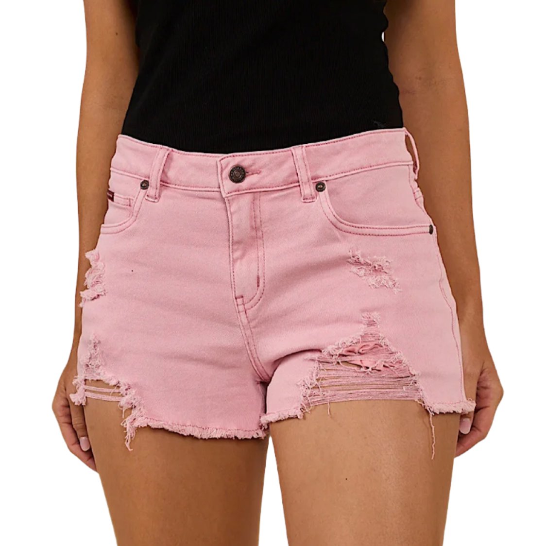 Ringers Western Women’s Jessie Mid Rise Ripped Denim Short - Light Pink