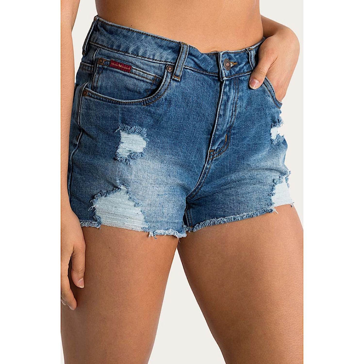 Ringers Western Women’s Jessie Mid Rise Ripped Denim Short - True Blue