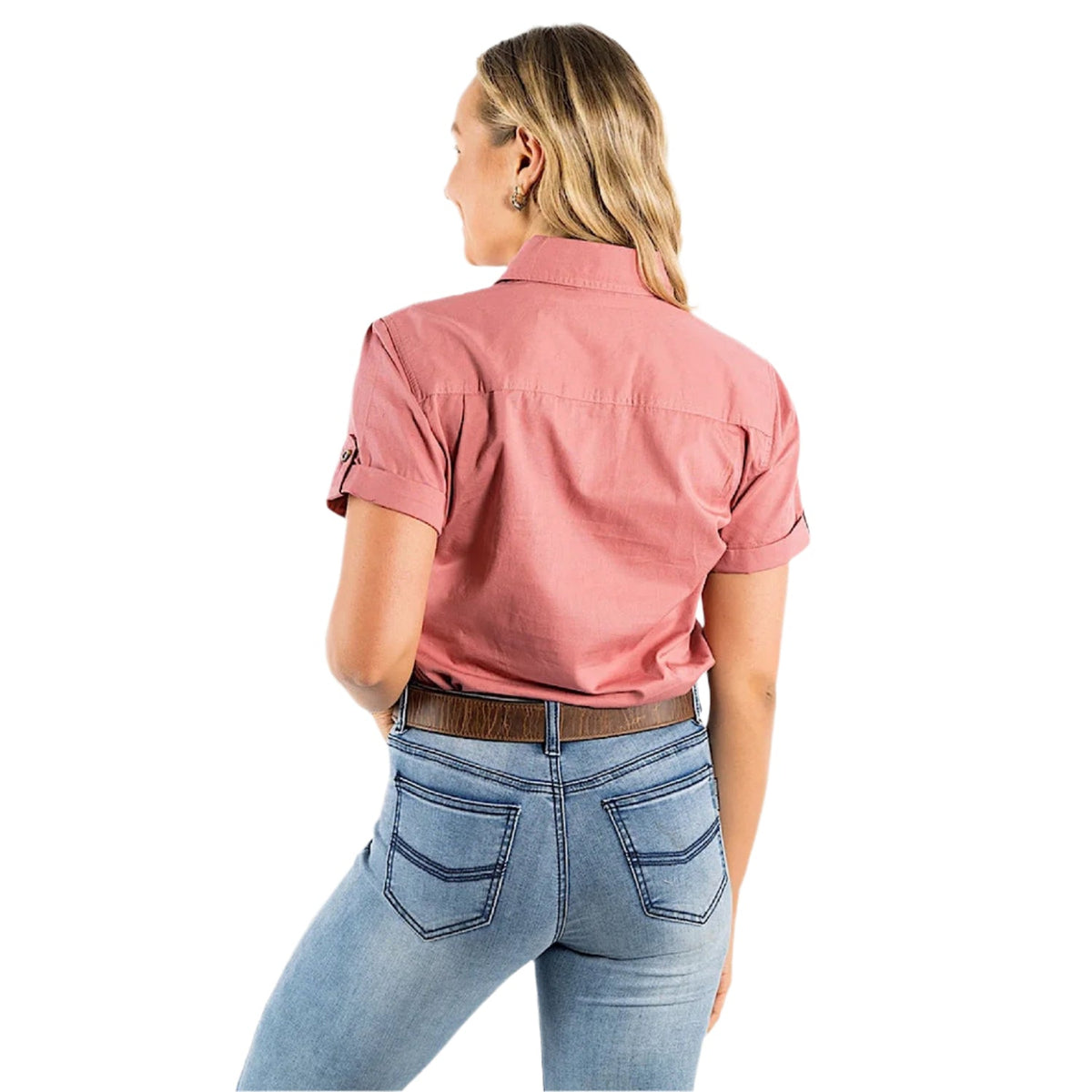 Ringers Western Women’s Jules Half Button Short Sleeve Work Shirt - Dusty Rose