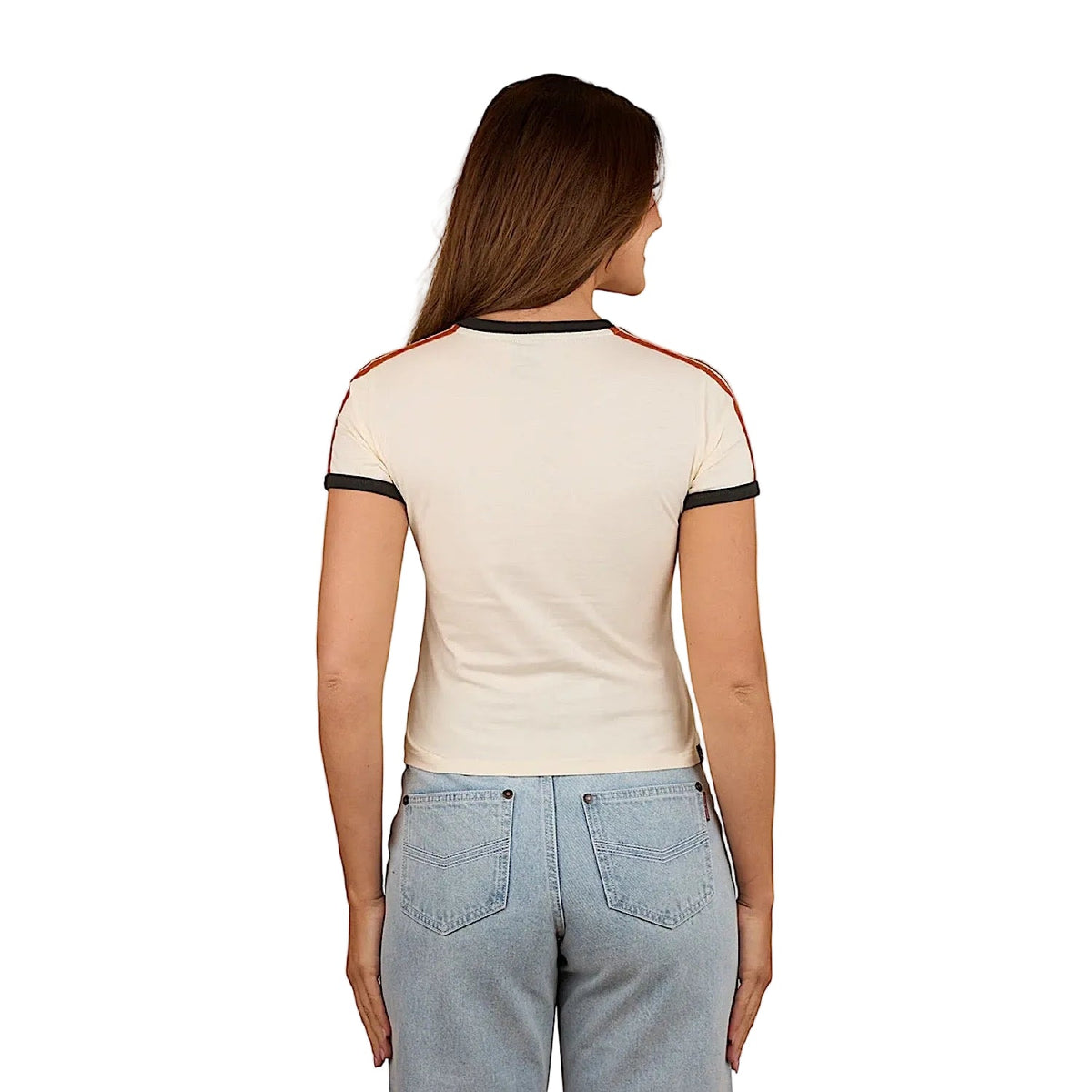 Ringers Western Womens Mae Ringer T-Shirt - Off White/Orange