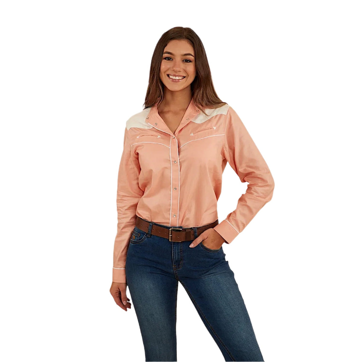 Ringers Western Women’s Musgraves Western Shirt - Coral/Off White