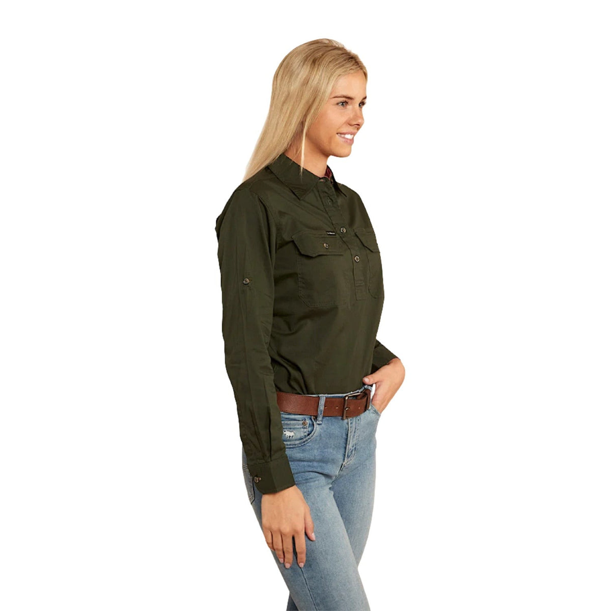 Ringers Western Pentecost River Women’s Half Button Work Shirt - Cargo Khaki