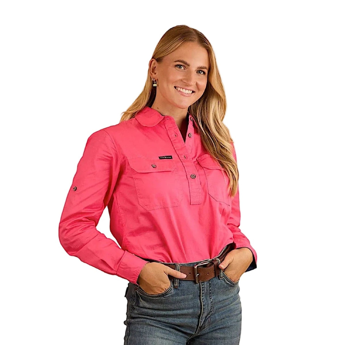 Ringers Western Women’s Pentecost River Half Button Work Shirt - Melon