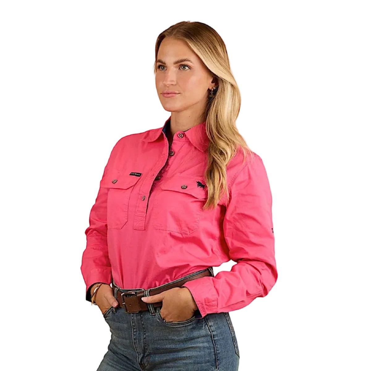 Ringers Western Women’s Pentecost River Half Button Work Shirt - Melon