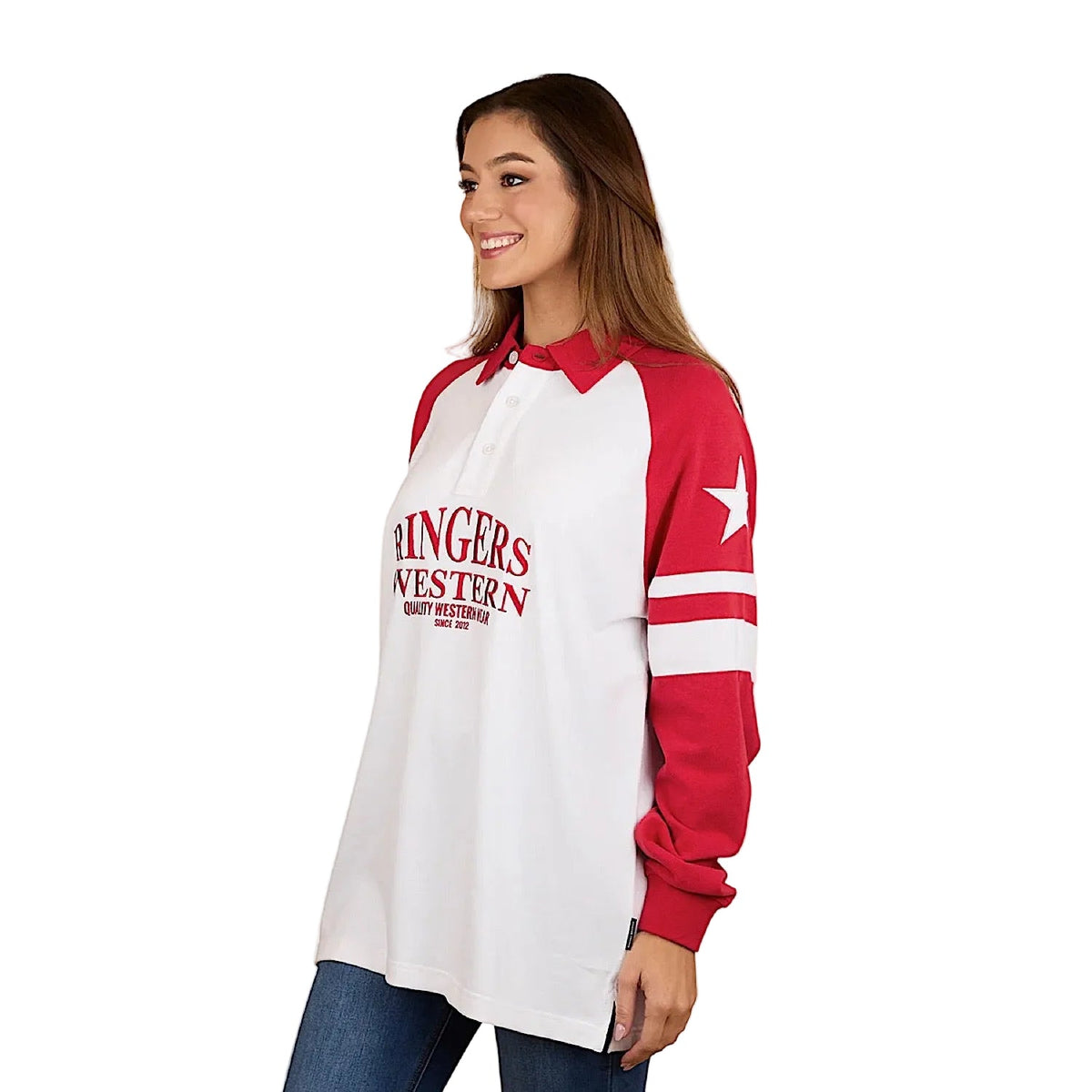Ringers Western Women’s Player Oversized Rugby Jersey - White/Red