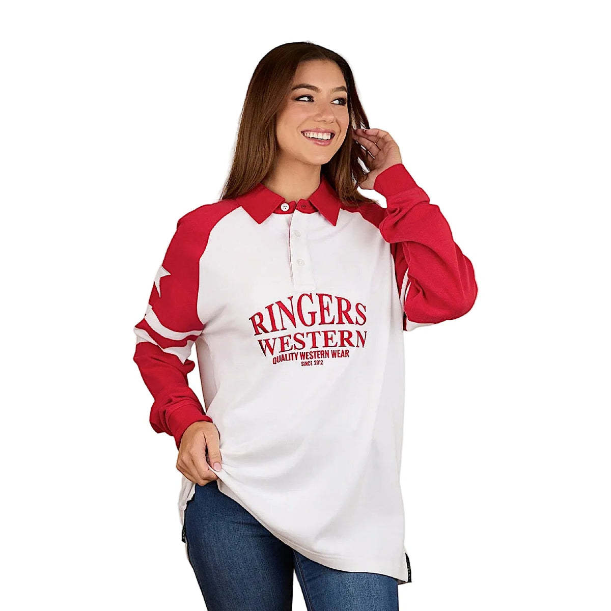 Ringers Western Women’s Player Oversized Rugby Jersey - White/Red