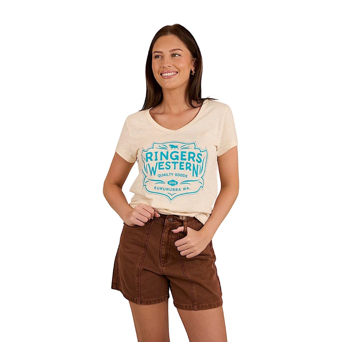 Ringers Western Women’s Quality Goods V-Neck T-Shirt - Off White