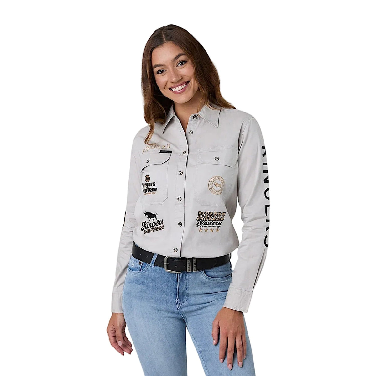 Ringers Western Women’s Rodeo Spirit Full Button Work Shirt - Beige