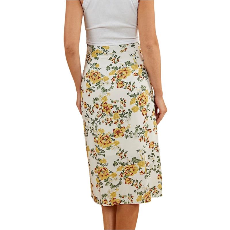 Ringers Western Women’s Rosabel Midi Skirt - White Yellow Roses