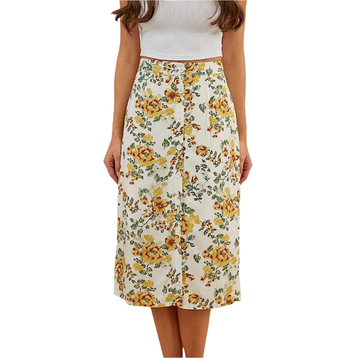 Ringers Western Women’s Rosabel Midi Skirt - White Yellow Roses