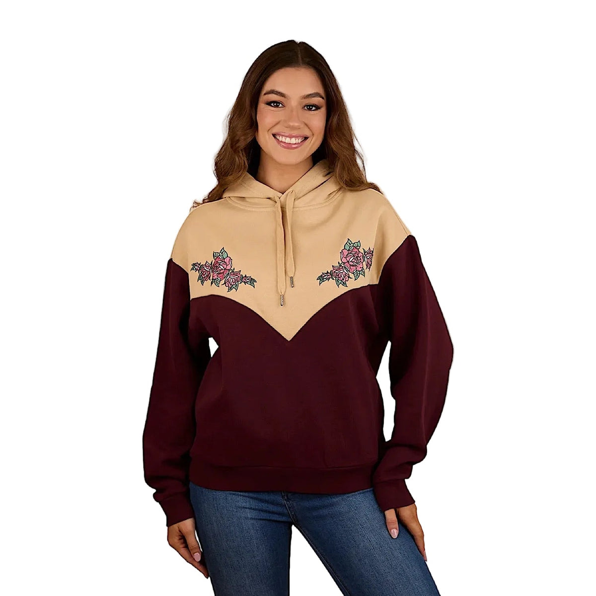 Ringers Western Women’s Rosey Oversized Pullover Hoodie - Cabernet/Dark Sand