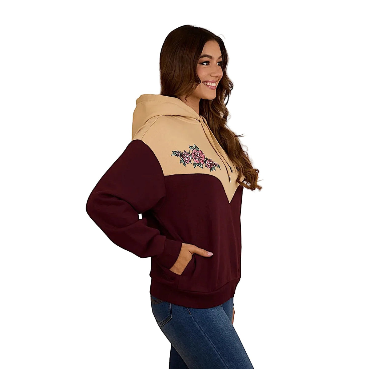Ringers Western Women’s Rosey Oversized Pullover Hoodie - Cabernet/Dark Sand