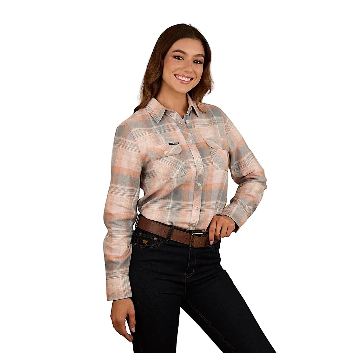 Ringers Western Women’s Rubyvale Flannel Shirt - Peach/Grey