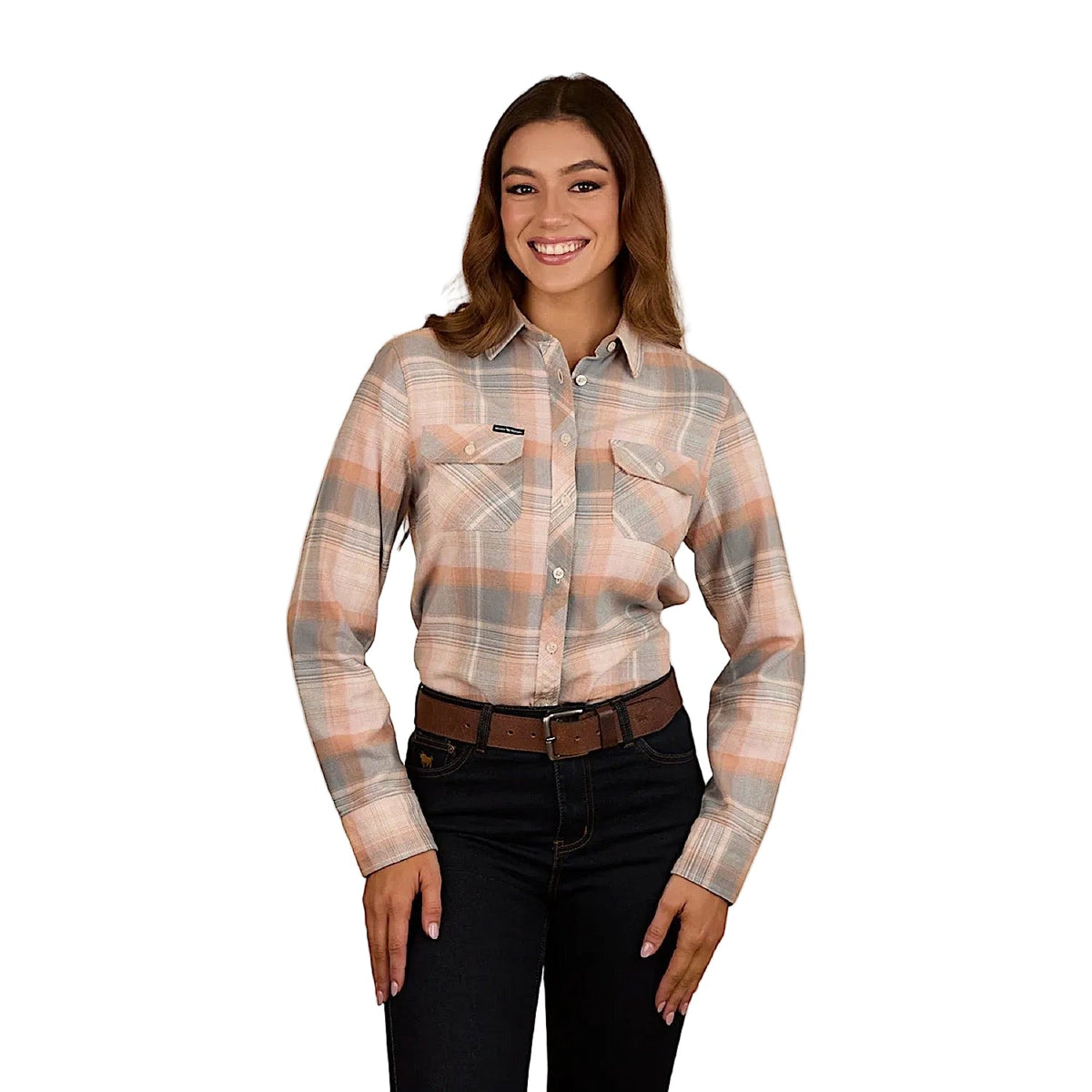 Ringers Western Women’s Rubyvale Flannel Shirt - Peach/Grey