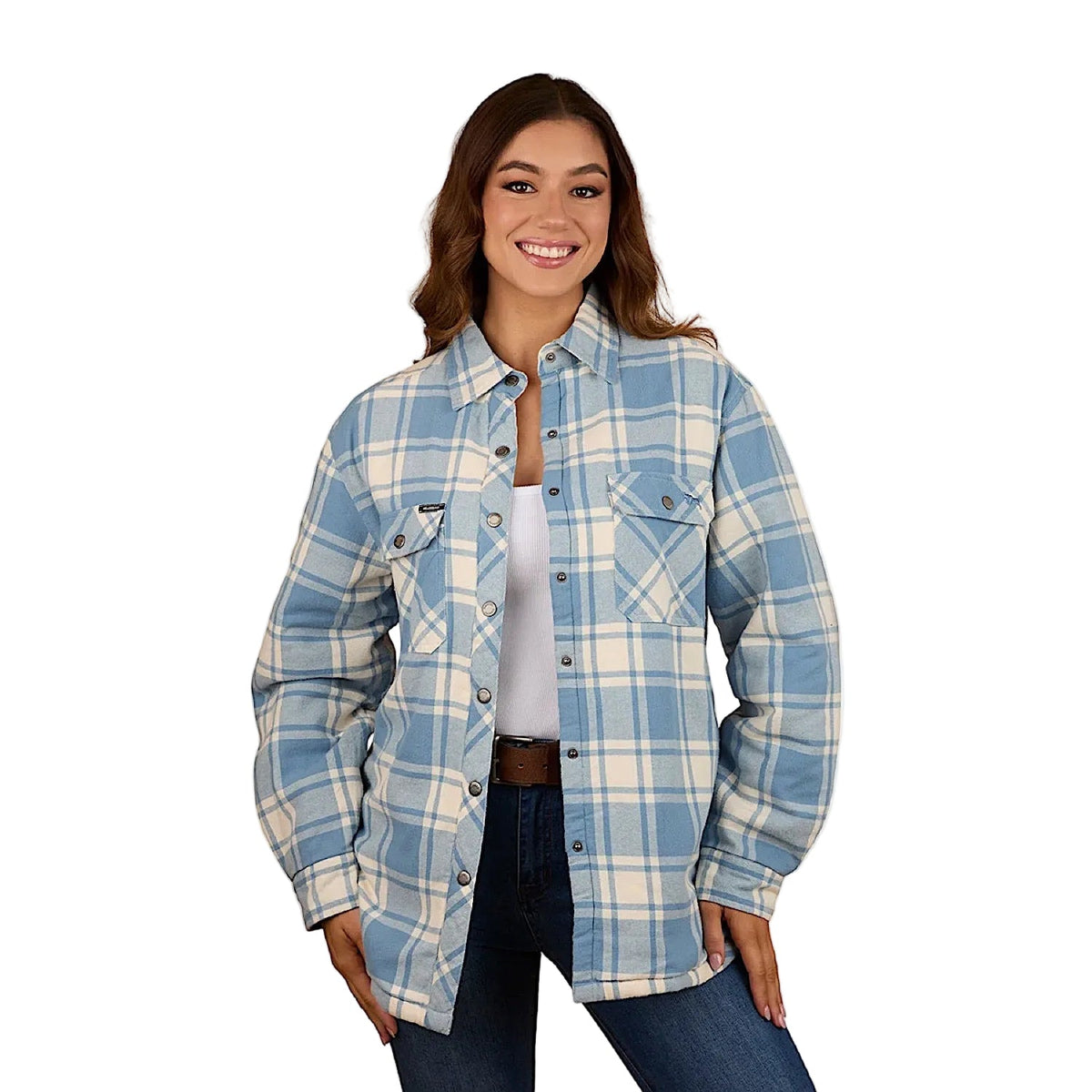 Ringers Western Women’s Sadie Sherpa Flannel - Faded Denim/Off White