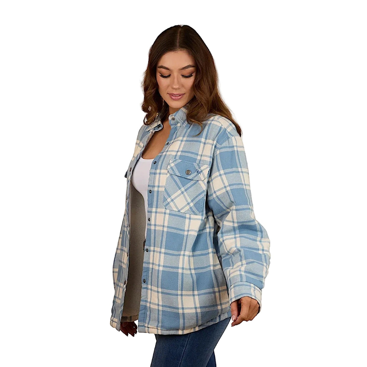 Ringers Western Women’s Sadie Sherpa Flannel - Faded Denim/Off White