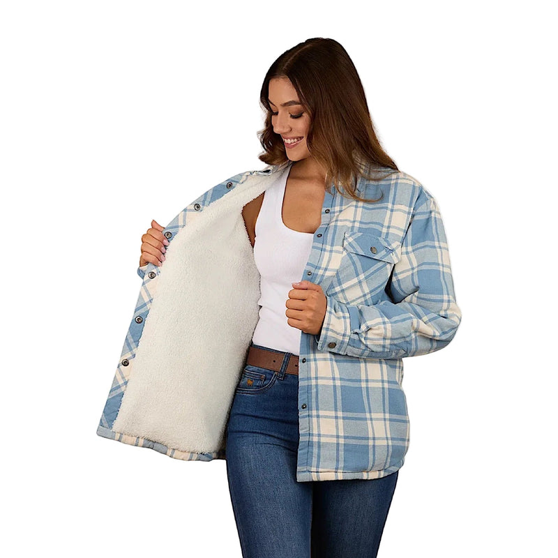 Ringers Western Women’s Sadie Sherpa Flannel - Faded Denim/Off White
