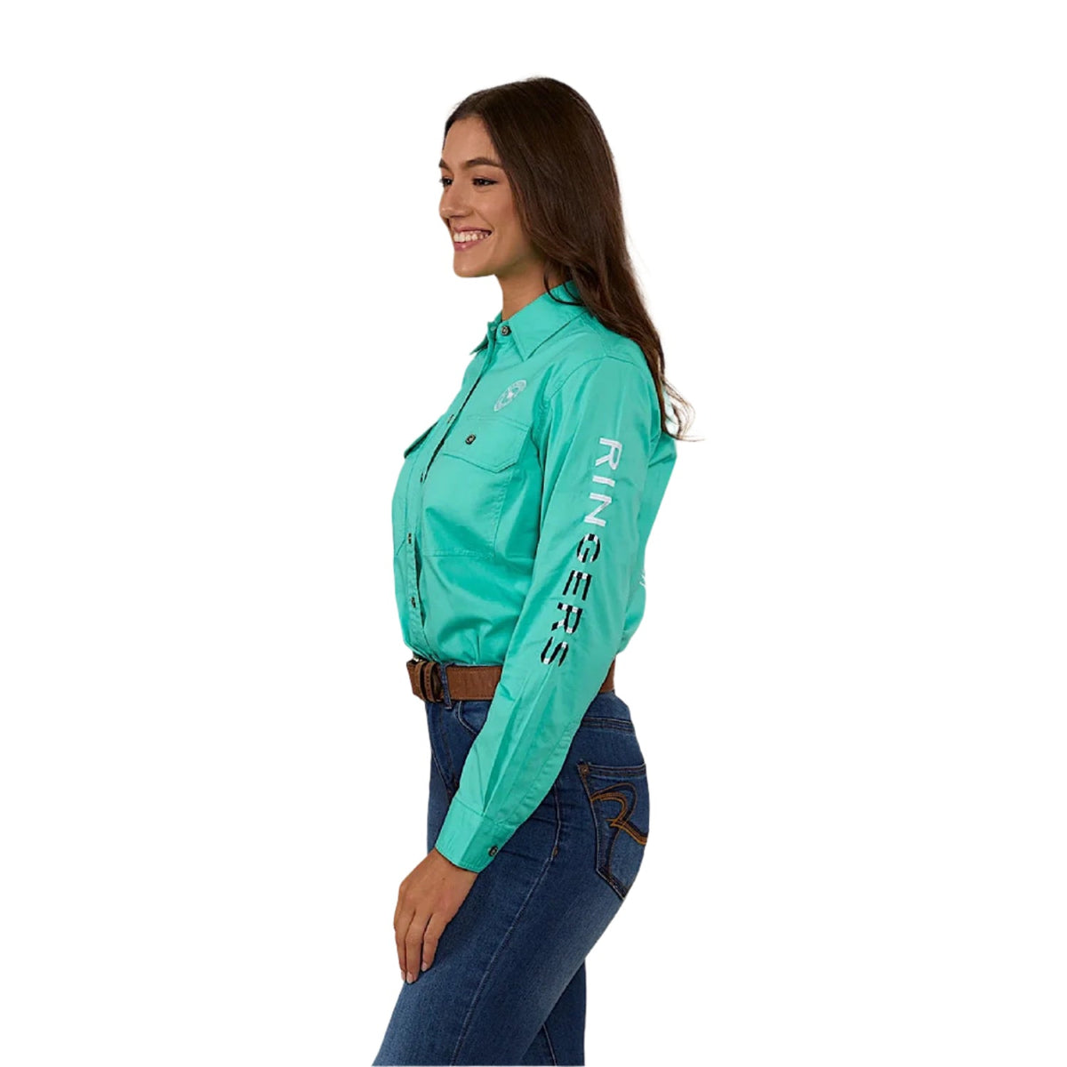 Ringers Western Women’s Signature Bull Flag Full Button Work Shirt - Mint