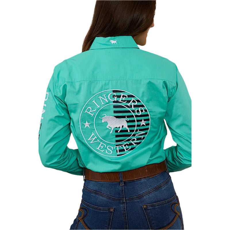 Ringers Western Women’s Signature Bull Flag Full Button Work Shirt - Mint
